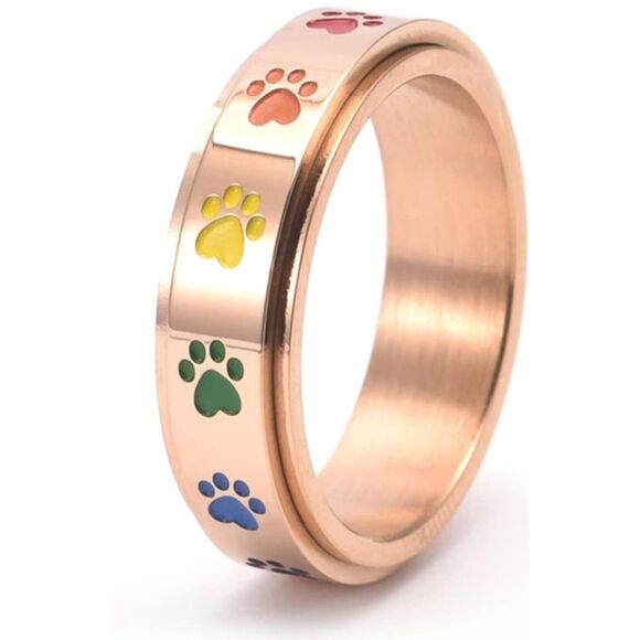 Size 11 Paw Print Spin Ring Rose Gold Stainless‎ Steal Stress Relief Pet Gifts - Picture 1 of 3